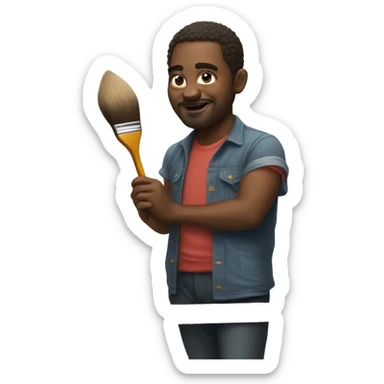 artist with a art brush and painting on a canvas sticker