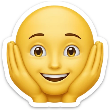 yellow emoji, smiling with both hands under chin sticker
