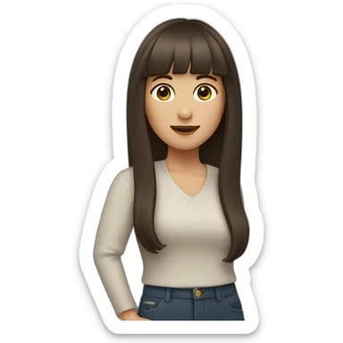 brunette woman with bangs and long hair waving sticker