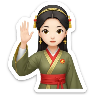cute and sexy chinese girl in hanfu, paying respect by "salute" gesture as in army, using right hand sticker