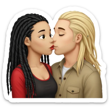 bacio tra coppia donna capelli neri con dread e uomo biondo sticker