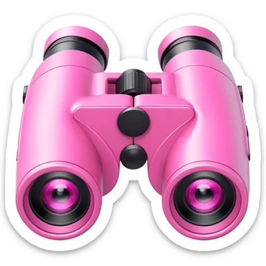 3D robotic binoculars with a pink color, featuring two eyes, viewed from an angled perspective sticker