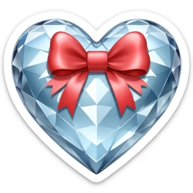 crystal clear heart with a silver bow and heart pattern on the bow sticker