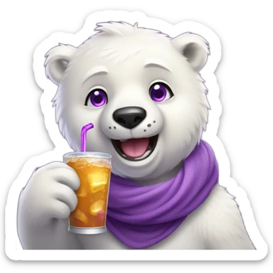 Happy Male Anthro polar bear purple eyes, drinking soda sticker