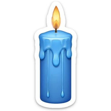 A blue candle at 45 degree angle, wax dripping down sticker