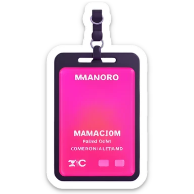 ID badge, transparent glass with bright pink gradient from #FF335F to #FF99AA, highlights and reflections, minimalistic sticker