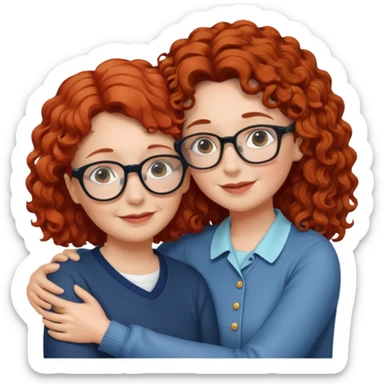 red short wavy haired 68 year old nana with 15 year old long curly hair girl with glasses hugging sticker