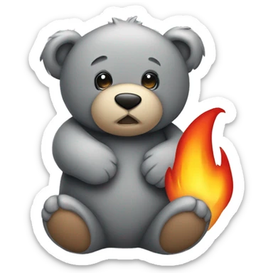 realistic-grey-teddy-bear-hugging-flame sticker
