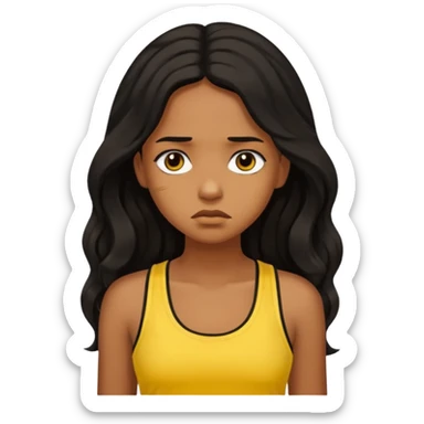 brown pretty bratz girl with long wavy black hair, wearing a yellow tank top. looking sad sticker