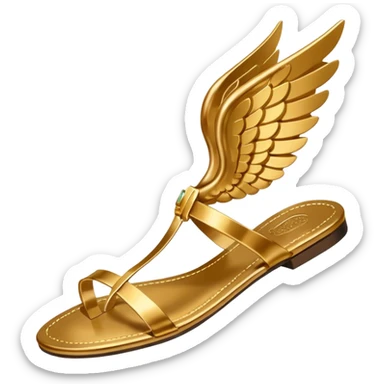a single gold winged sandal of hermes (talaria), pointed down in mid air as if it is flying. minimalist. sticker