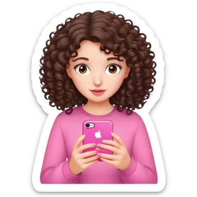 A brunette girl with curly hair on her pink iPhone  sticker