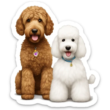brown standard goldendoodle and white poodle tiny sticker