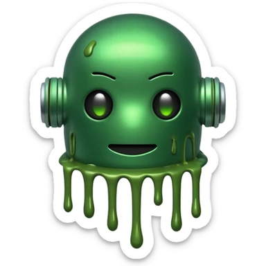 An emoji of a green robot melting away covered in thick green sludge sticker