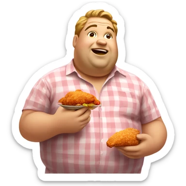 Fat guy eating fried chicken sticker