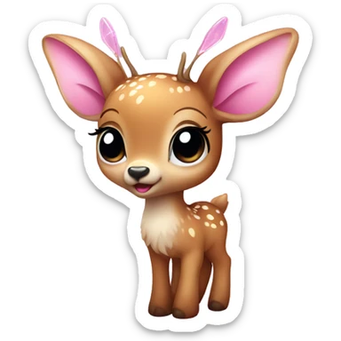 baby deer with fairy wings and a pink bow around its neck  sticker