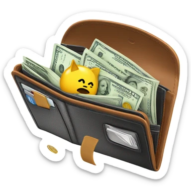 a wallet with money sticking out of it sticker