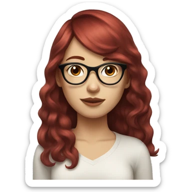 girl with red wine hair, with bangs and pale skin, also with a black glasses sticker
