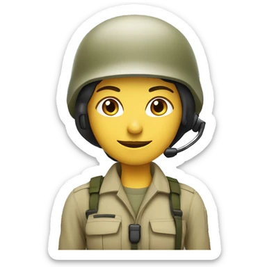 operator dressed in khaki color with a milatary helmet, without glasses, without headset, preferably female white sticker