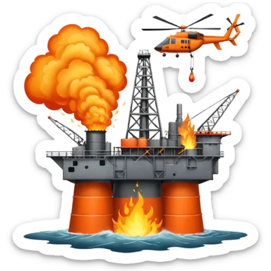 Oil rig in the sea exploding and a helicopter above sticker