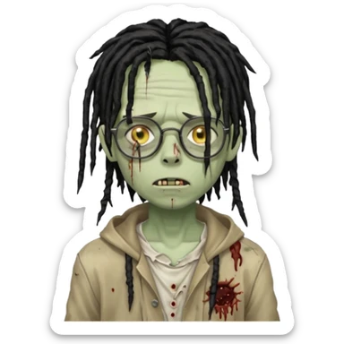 A young zombie boy with black dreads and glasses sticker