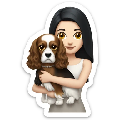 pale white girl with black hair holding a king charles sticker