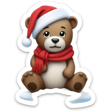 Gute Nacht Teddy mit roter Mütze und Schal mit Mond und schnee sticker