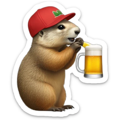 Marmot drinking a beer with a Lacoste cap sticker