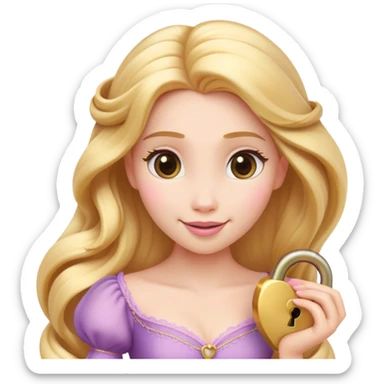 Cinematic Elegant Rapunzel Portrait Emoji, Twirling a lock of her golden hair, dreamy expression, soft pink lips curving into a gentle smile, delicate yet mesmerizing, a princess with a heart full of adventure and beauty! sticker