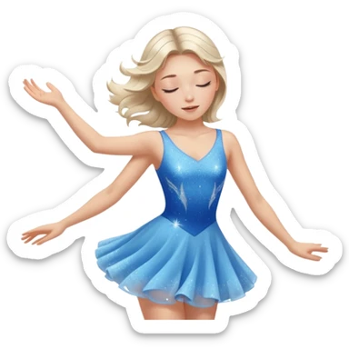 The ice skater girl in the sparkling blue dress spins gently with her eyes closed. sticker