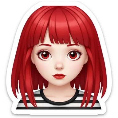Pale girl with red and black striped hair and bangs sticker