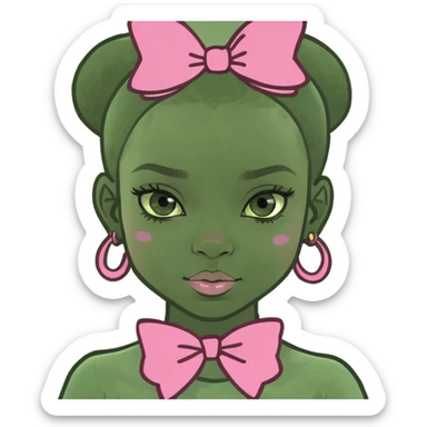 African American girl with green eyes and pink bow sticker