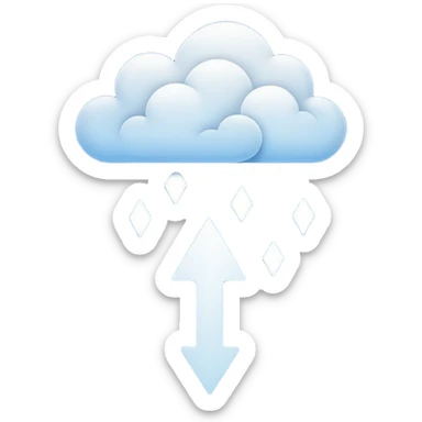 Abstract minimalist emoji showing a downward fading arrow dissolving into mist, with scattered broken lines and a heavy low-hanging cloud form above, symbolising a discipline slump and loss of structure. Muted tones, soft gradients, flat vector icon, transparent background. sticker