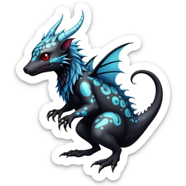 a dark gothic edgy vernid-fionbri-creature with splash patterns full body sticker