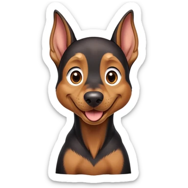 cinematic-comical-doberman puppy-portrait-emoji,-head-tilted-dramatically-with-an-exaggeratedly-amused-expression,-featuring-a-vibrant-black and tan-fur-with-a-lively-sheen,-wide,-expressive-brown-eyes-filled-with-playful-disbelief sticker