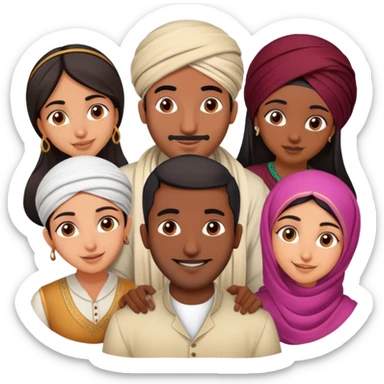 5 bestfriends: 1 Moroccan man, 1 Arab man, 1 Iranian girl, 1 Indian girl, 1 black man sticker