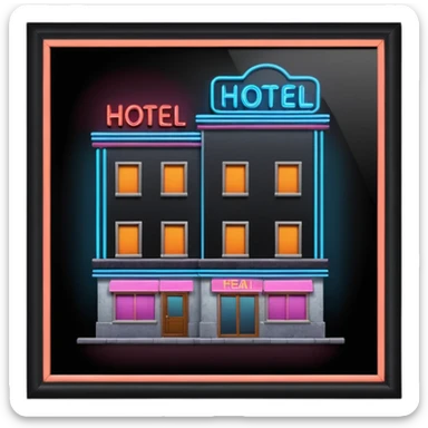 Hotel barato con letrero de neón en la fachada. sticker