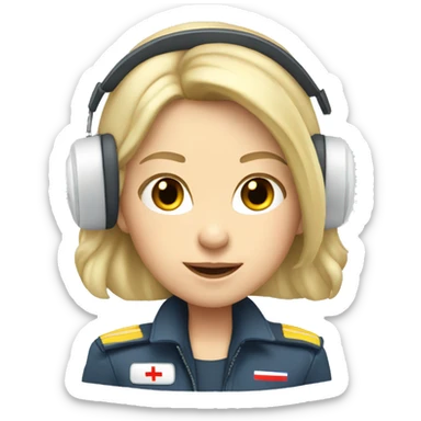 Blonde Russian pilot girl with long hair with white headset and microphone  sticker