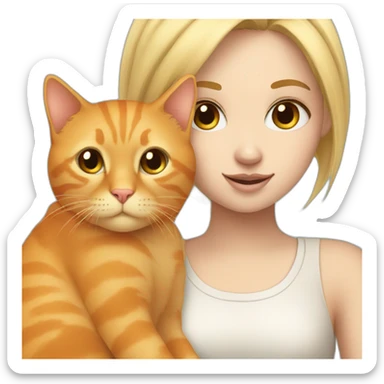 Girl with blonde hair hold a Orange cat sticker
