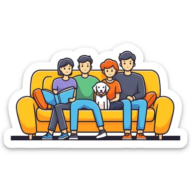 Man, woman, boy and a dog on a couch sticker
