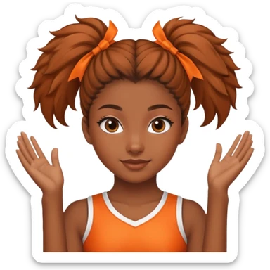 - Nữ
- 15 tuổi
- Da nâu
- Tóc búi gọn gàng
- thân thiện ,xinh
- Mặc áo cổ vũ cam
- ảnh chân dung sticker