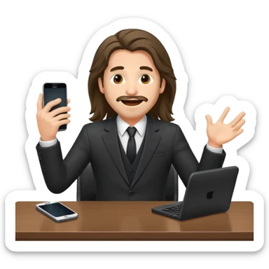 office-boss-suit-excited-phone-desk-long-haired-man sticker