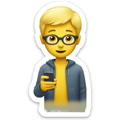 Yellow boy with smartphone  sticker