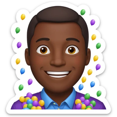 Emoji de un hombre feliz de festejo solo cabeza morocho y con confeti  sticker