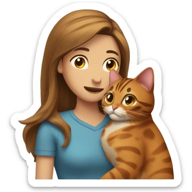 A man hugs a long brown-haired skinny hot woman and a bengal cat sticker