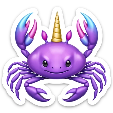 a purple crab with a unicorn horn sticker