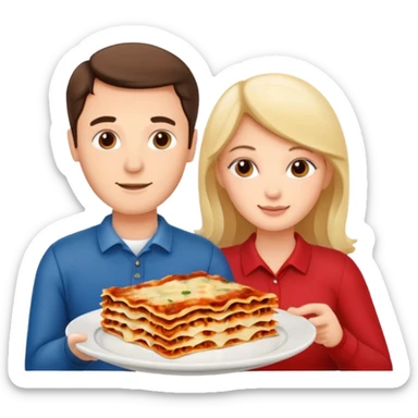guy and girl sharing a plate of lasagna sticker