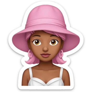 rihanah wearing Pink Hat, white dress sticker
