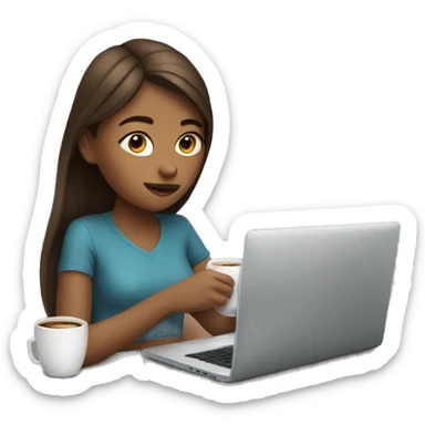 girl with laptop drinking a lot of coffee sticker