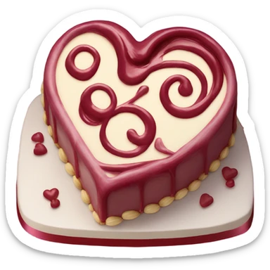 Heart shape celebration cake with burgundy swirl glaze sticker