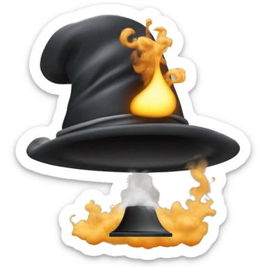 a black smoke cloud with a magicians hat on standing on a dip computer chip in an emoji style sticker